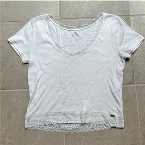 Hollister Cream/White Crop Fitted T-Shirt